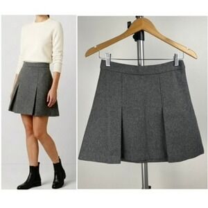 Aritzia Talula Gray Wool Blend Pleated Mini Skirt A-Line Charcoal Womens Sz 4